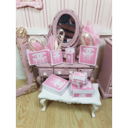1:12 doll house. Gift boxes and bags set. CHANEL ROSE