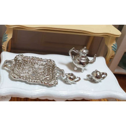 Miniatures 1:12. . Tea set. Silver.