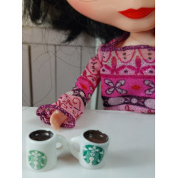1:6 dolls. Blyth. Set of 2 coffee cups. STARBUCKS. White