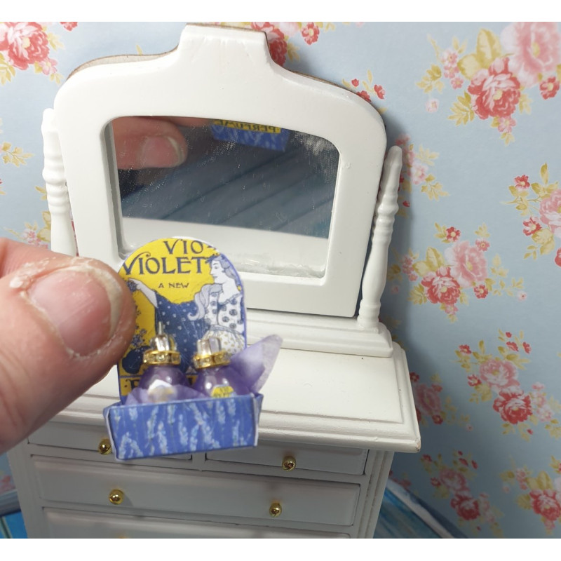 1:12 doll house. Exhibitor with two perfumes. VIOLET