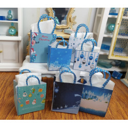 1:12 doll house. Gift bags set. Christmas. BLUE
