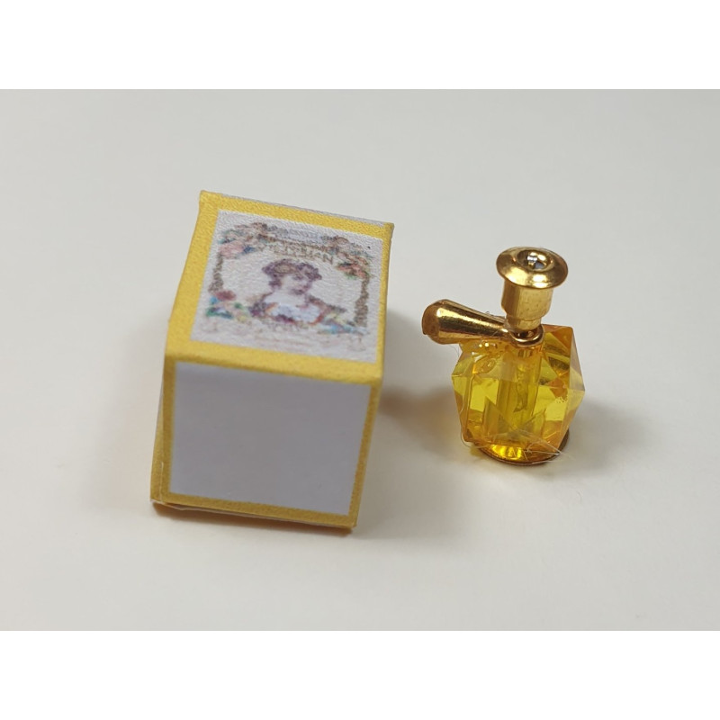 1:12 doll house. Miniature perfume with box. Yellow