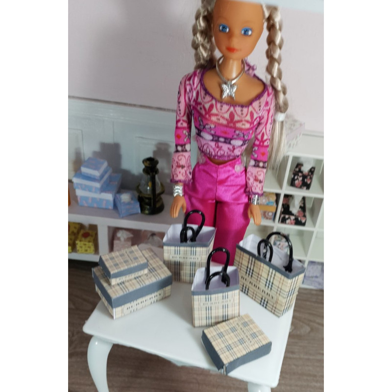 Barbie dolls. Gift boxes and bags set. BURBERRY