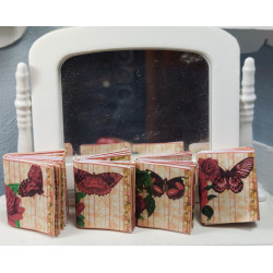 Dollhouse 1:12. Lot 4 books with RED ROSES illustrations.
