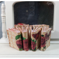 Dollhouse 1:12. Lot 4 books with RED ROSES illustrations.