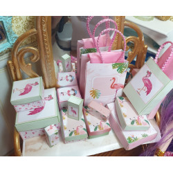 Barbie dolls. Gift boxes and bags set. Flamingos