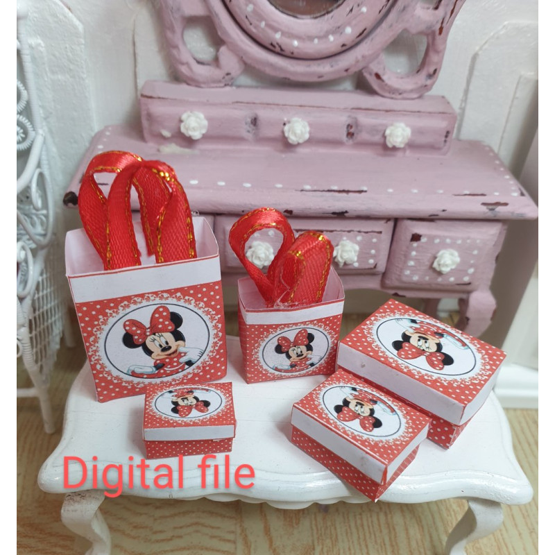1:12 doll house. Gift boxes and bags set. MINNIE