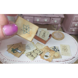Maison de poupée 1:12 Boîte avec illustrations d'alchimiste.