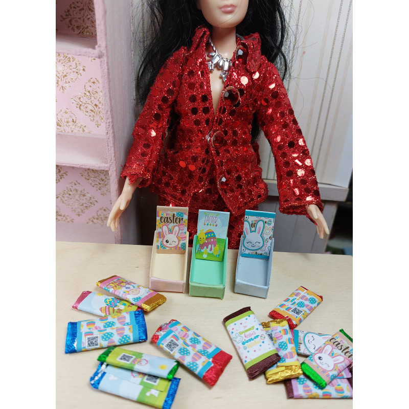 1:6 scale or Barbie or Pullip. Bjd. Easter chocolate display. It also includes the assortment of chocolates to print