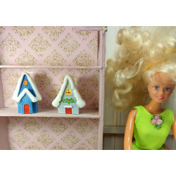 1:6 Barbie dolls. Decorative Christmas house. BLUE