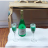 Dollhouses 1:12. Bottle of champagne with 2 glasses.