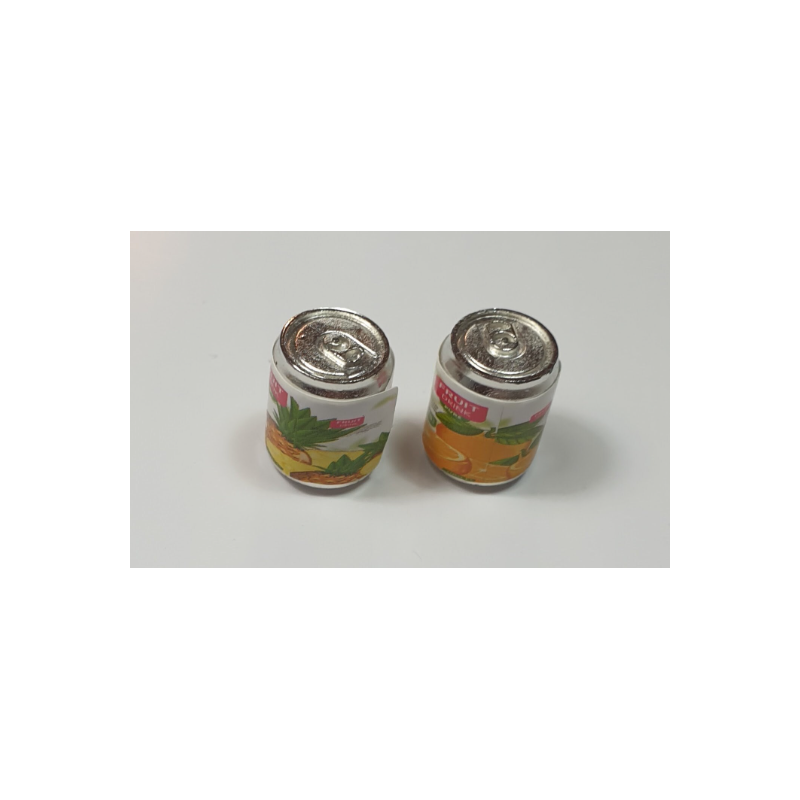 Menjar miniatura. escala 1:12 .lot 2 llaunes de suc de fruites