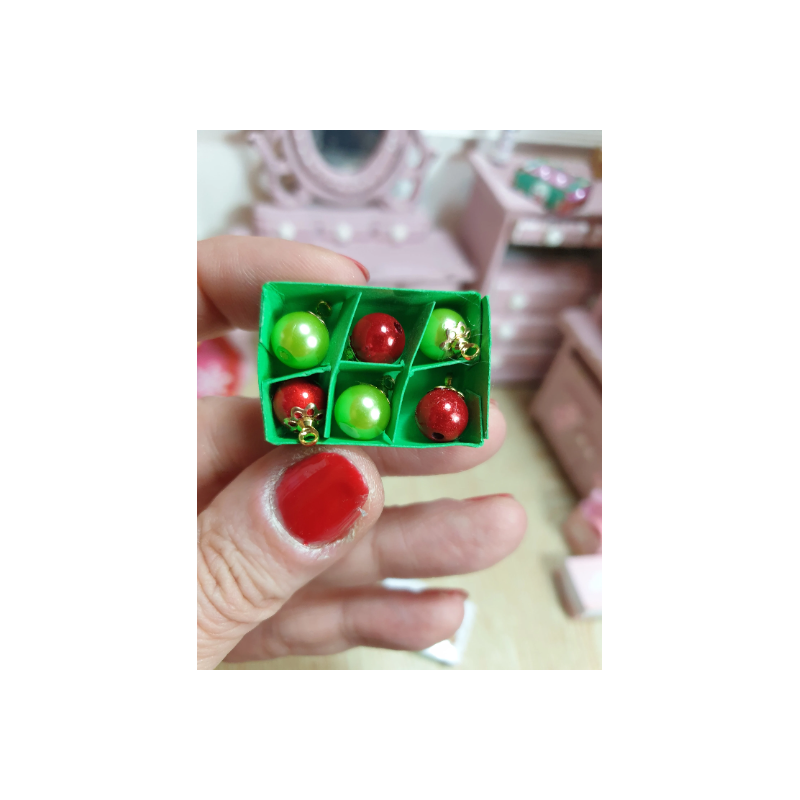 Dollhouse 1:12. Box with 6 CHRISTMAS balls of 6 mm