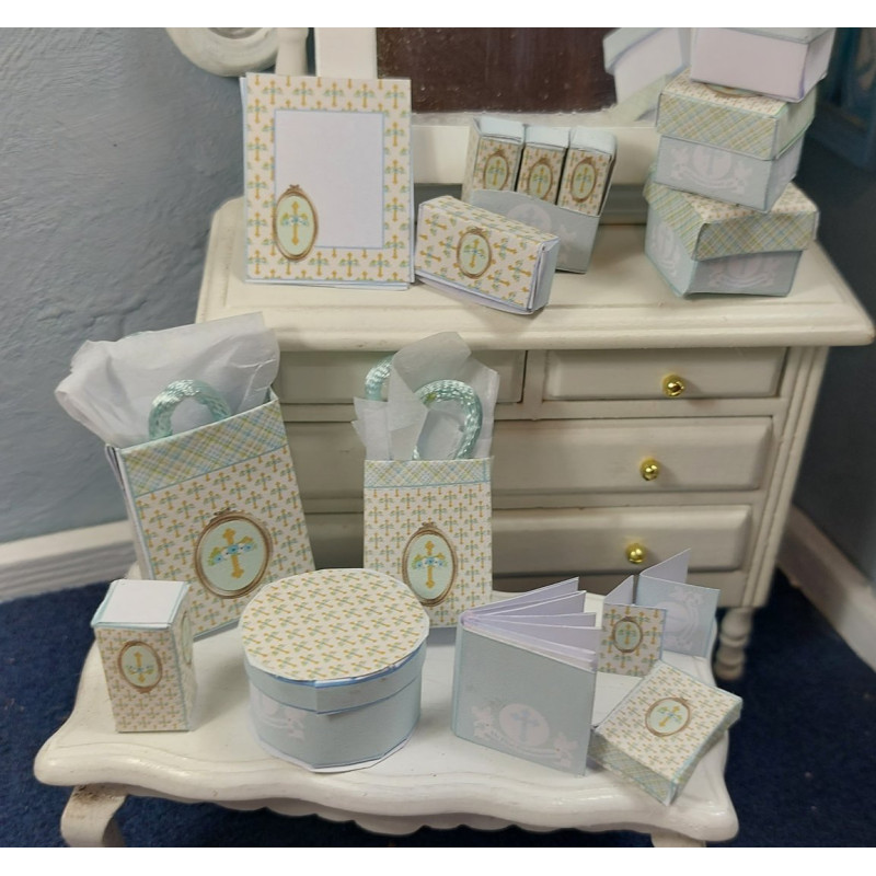 1:12 doll house. Gift boxes and bags set. First Communion