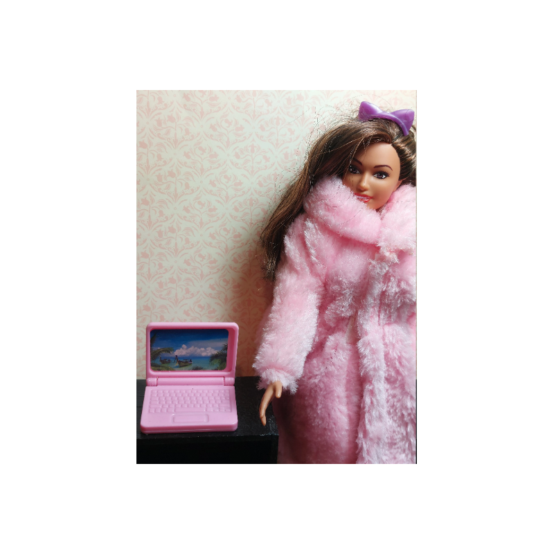 1:6 barbie, bjd, nines blythe. Portàtil rosa. Ordinador