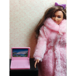 1:6 barbie, bjd, blythe dolls. Pink laptop. Computer