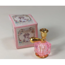 Casa muñecas 1:12. Perfume miniatura con caja. ROSA