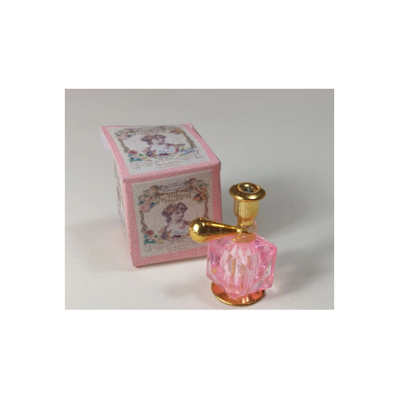 Casa muñecas 1:12. Perfume miniatura con caja. ROSA