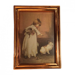Dollhouse 1:12. Victorian girl painting with cat