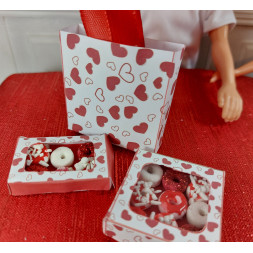 Dolls 12 Inches. Donut box set. VALENTINE'S DAY. with window