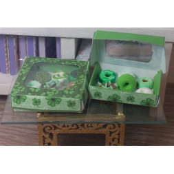 1:6 scale dolls. Two boxes of donuts. Green