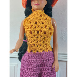 Dolls 1:6. One piece jumpsuit with beret. Crochet
