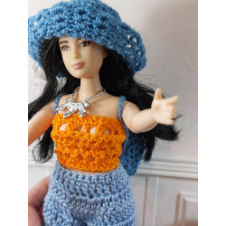 Dolls 1:6. Crochet set with hat and bag
