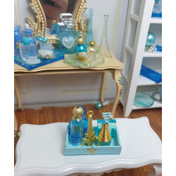 :12 doll house. Vanity tray with perfumes. BLUE