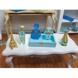 :12 doll house. Vanity tray with perfumes. BLUE