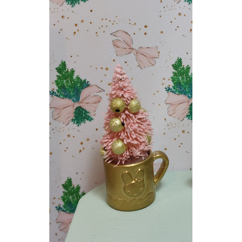 Dollhouse 1:12. Christmas tree in PINK cup