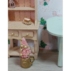 Dollhouse 1:12. Christmas tree in PINK cup